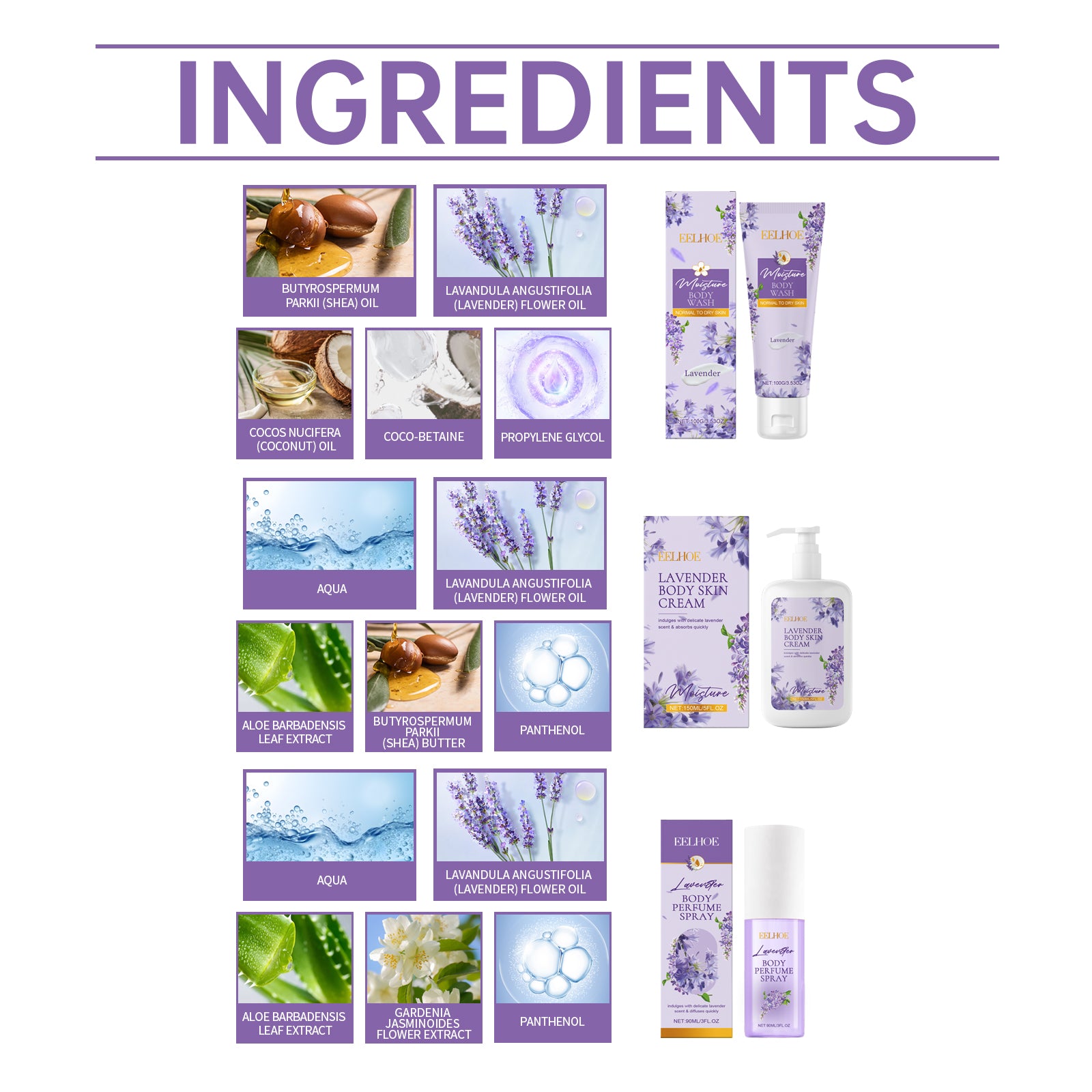 Lavender Body Soothing Fragrance Set Gentle Moisturizing Skin Hydrating Skin Care Set