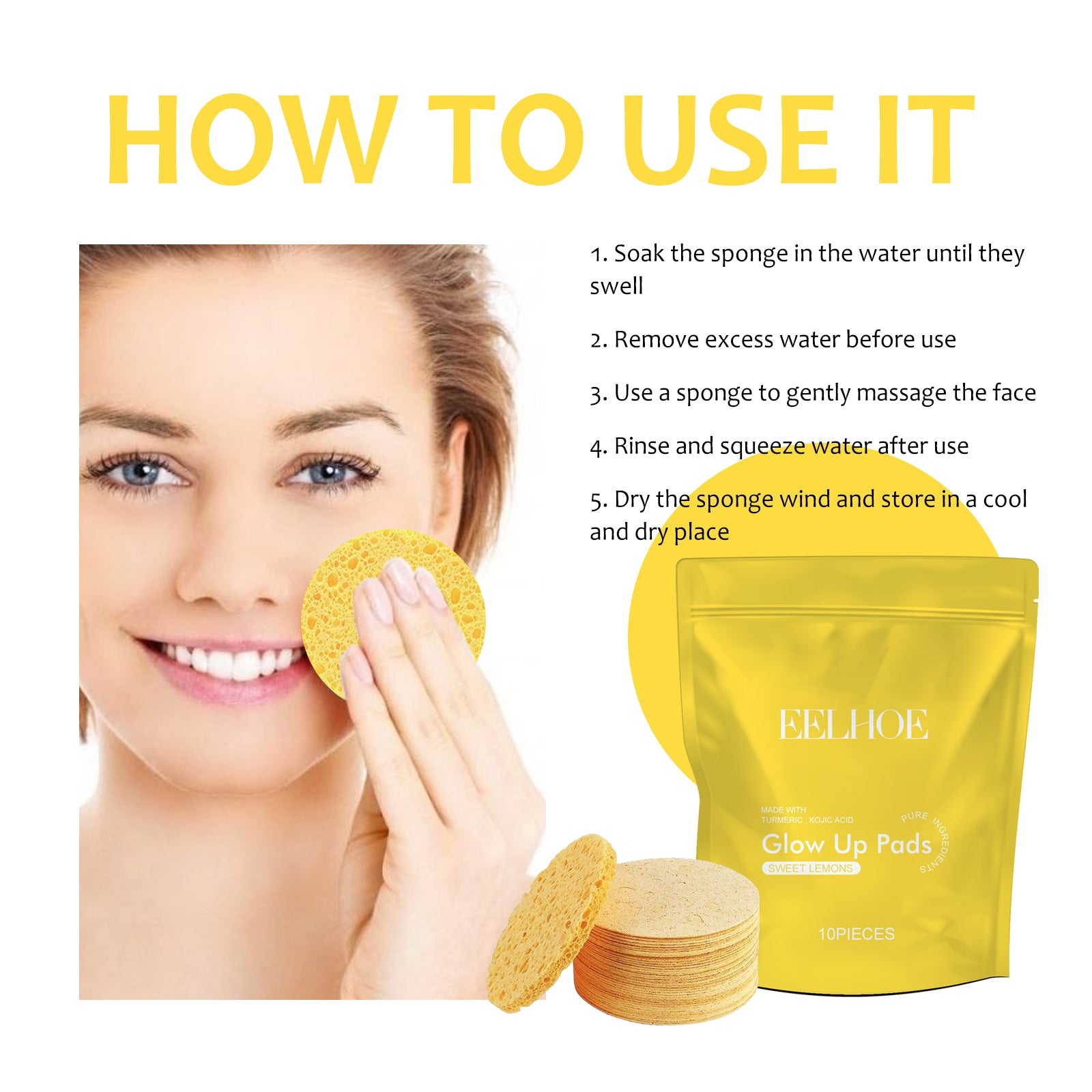 Turmeric Cleansing Pad Deeply Cleanses Skin, Removes Dirt, Controls Oil And Softens Exfoliated And Tender Ski