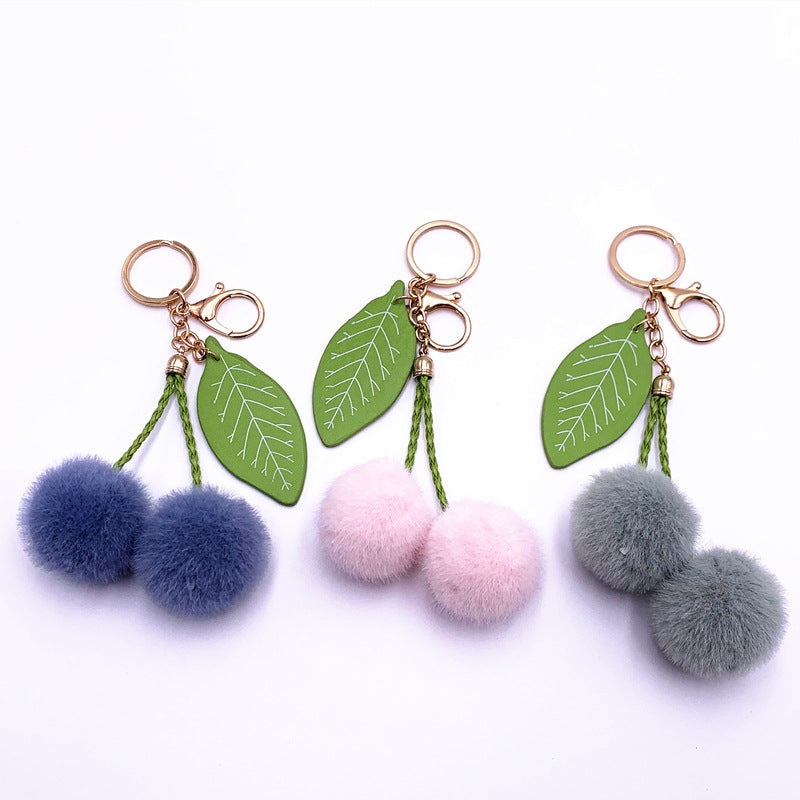 Fruit Key Chain Car Cute Cherry Bag Key Chain Fur Ball Plush Doll Cartoon Pendant Creative Accessories