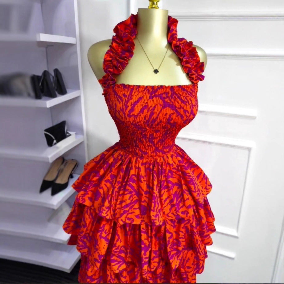 Elegant Strapless Detachable Back Beach Dress with Ruffle Tiered Long Dress