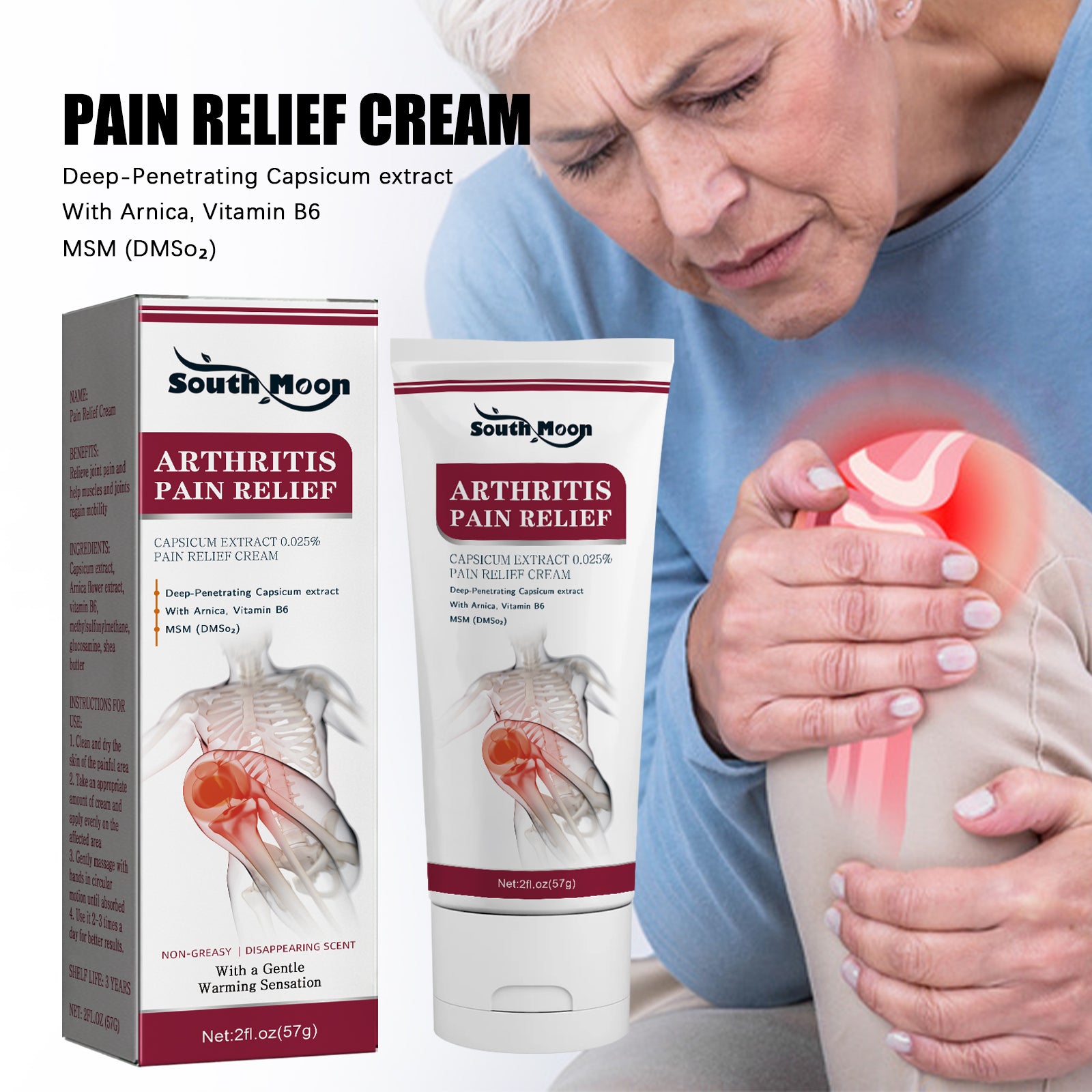 South Moon Pain Relief Cream, Relieve Joints Knees Cervical Vertebra Hands And Feet Soreness Body Care Cream