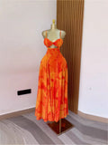 Summer Casual Boho Tie-Dye Print Strapless Backless Maxi Dress for Women