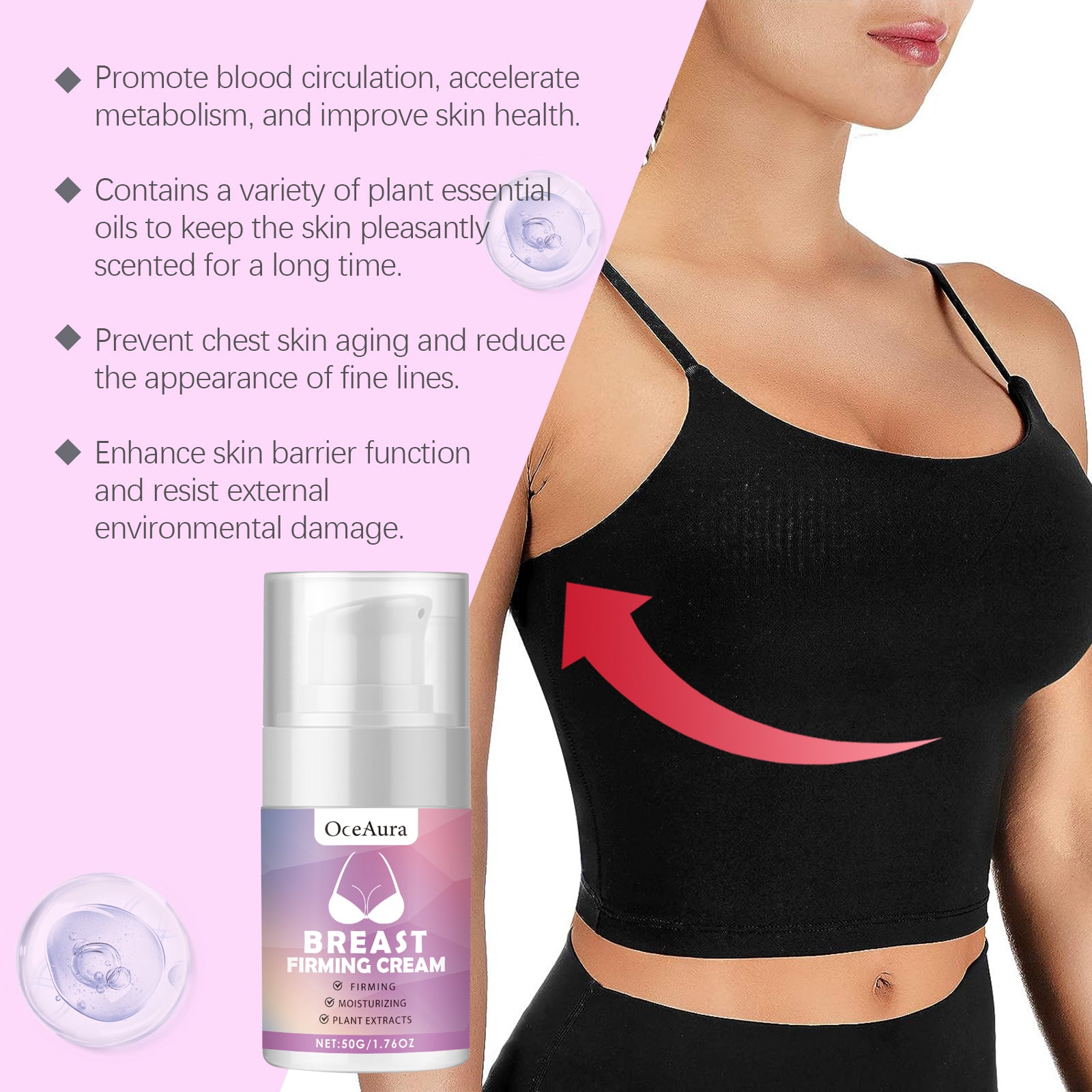 Oceaura Breast Firming Care Cream, Breast Firming And Firming Breast Skin Massage Nourishing And Lifting Cream